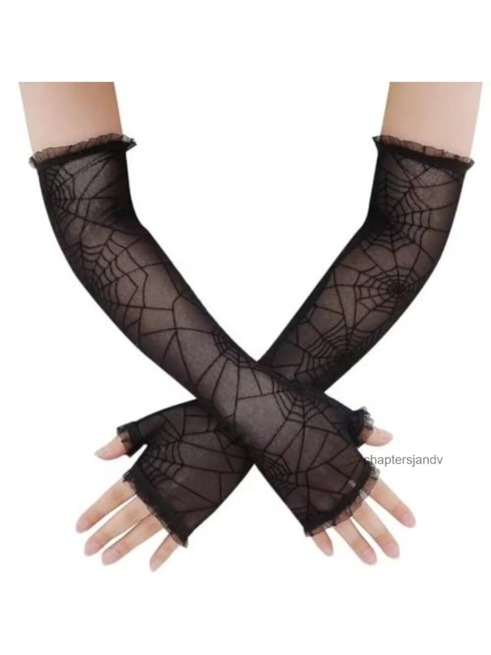 Spider Web Lace Fingerless Long Gloves Mesh Halloween Cosplay Costume